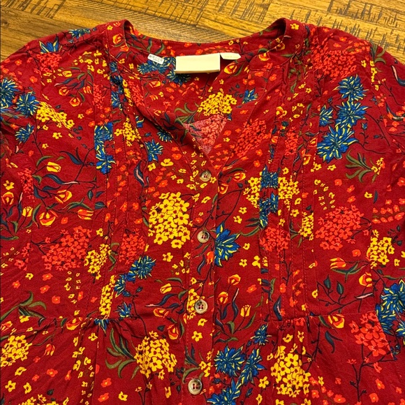 Anthropologie Maeve Red Floral Viscose Pintucked Blouse Women's Small - Picture 10 of 14